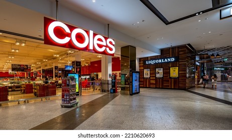 Gold Coast, Australia - Oct 4, 2022: Coles Supermarket In Pacific Fair Shopping Centre