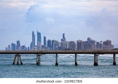 Gold Coast City Skyline Above A Long Pier - Unusual Viewpoint