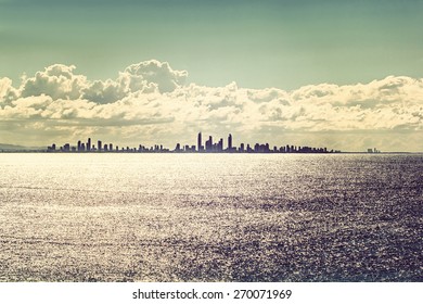 Gold Coast City Skyline At Sunset,Vintage Effect