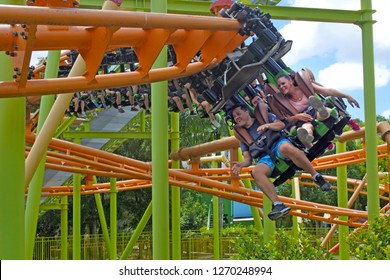 GOLD COAST - DEC 28 2018:People Ride On A Roller Coaster In Dreamworld, Gold Coast, Australia