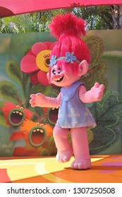 GOLD COAST- JAN 29 2019:Poppy Troll Character Performs At Dreamworld, Gold Coast, Australia