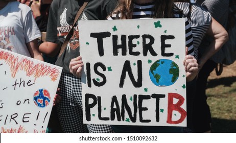 Gold Coast, QLD / Australia - September 20, 2019 : All Ages People Joining Global Climate Strike,  School Strike 4 Climate  For Political Action On Urgent Climate Change, THERE IS NO PLANET B