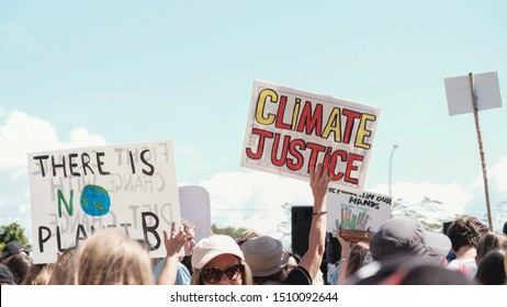 Gold Coast, QLD / Australia -  September 20, 2019 :  All Ages People Joining Global Climate Strike,  School Strike 4 Climate  For Political Action On Urgent Climate Change, CLIMATE JUSTICE