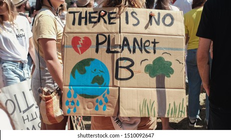 Gold Coast, QLD / Australia -  September 20, 2019 :  Youth Protesters Joining Global Climate Strike,  School Strike 4 Climate  For Political Action On Urgent Climate Change, THERE IS NO PLANET B