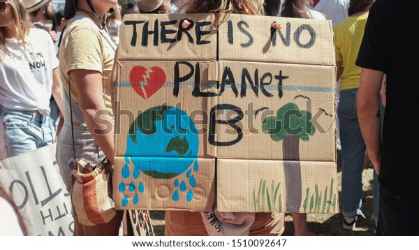 Gold coast, QLD / Australia -  September 20, 2019 : \
youth protesters joining global climate strike,  School Strike 4\
Climate  for political action on urgent climate change, THERE IS NO\
PLANET B