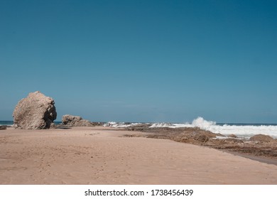 Gold Coast, Queensland, Australia - Dec 31 2019: Big Rock Landmark at Currumbin Beach