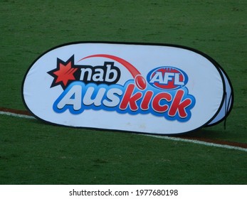 Gold Coast, QueenslandAustralia - 04 24 2021: AFL Auskick Banner At Metricon Stadium, Gold Coast, Australia.