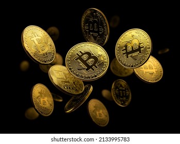 Gold coin Bitcoin levitates on a black background - Shutterstock ID 2133995783