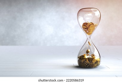 Gold coin in the hourglass, Time is money concept. 3D illustration - Shutterstock ID 2220586319