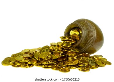 Gold coin in treasure old pot on white background - Powered by Shutterstock