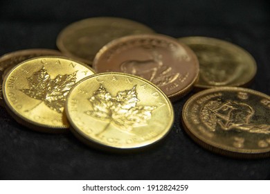 Gold Coins Bullion Heaped Maple Leaf Krugerrand