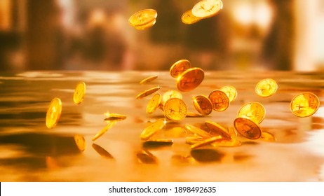 Gold coins falling down with bluured background. - Shutterstock ID 1898492635