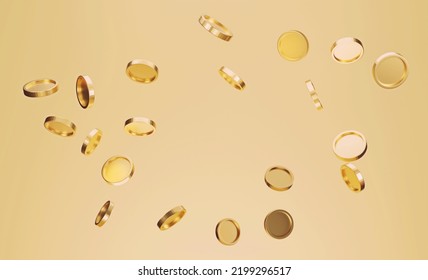 Gold coins falling or flying. Jackpot or casino poke concept. 3d rendering.