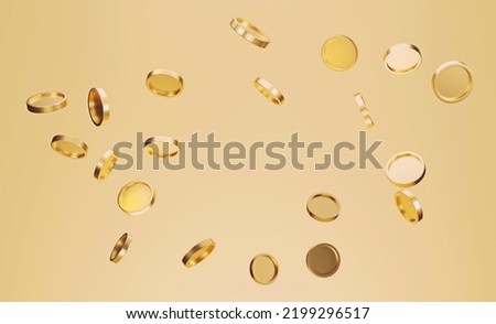 Gold coins falling or flying. Jackpot or casino poke concept. 3d rendering.