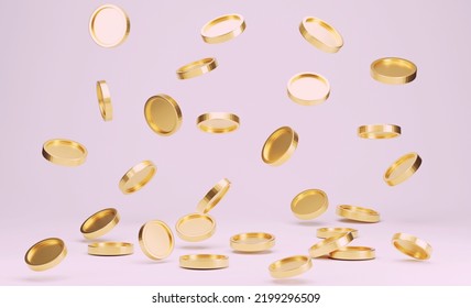 Gold coins falling or flying on white background. Jackpot or casino poke concept. 3d rendering. - Shutterstock ID 2199296509
