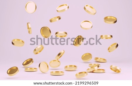 Gold coins falling or flying on white background. Jackpot or casino poke concept. 3d rendering.