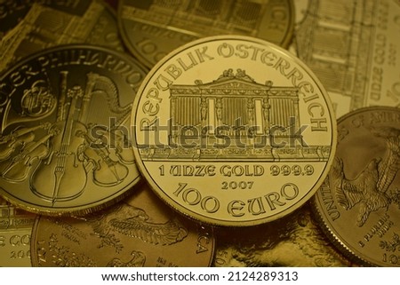 Gold coins Wiener Philharmoniker 1 oz, American Eagle, American Buffalo
