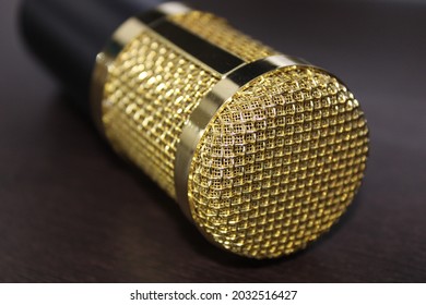 Gold Color Condenser Singing Microphone Closeup