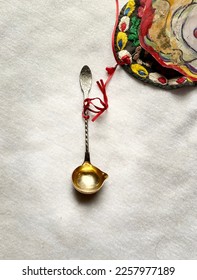 Gold Color Kid Spoon with carving  - Shutterstock ID 2257977189