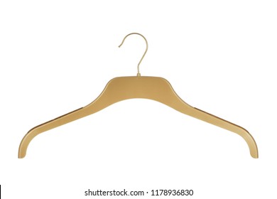 Gold Colored Clothes Hanger Isolated On A White Background