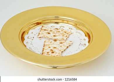 Gold Communion Tray With Unleavened Bread