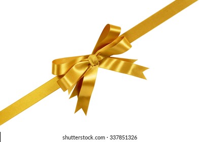 Gold Corner Diagonal Gift Bow Ribbon Isolated On White 