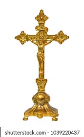 Gold Crucifix Isolated Over White