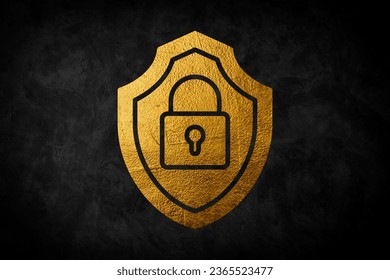 Gold Cyber security icon isolated on white background. Closed padlock on digital circuit board. Safety concept. Digital data protection. 3d illustration 3D render.