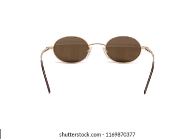 Gold Designer Sun Glasses Isolated On White Background. 