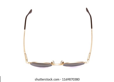 Gold Designer Sun Glasses Isolated On White Background. 