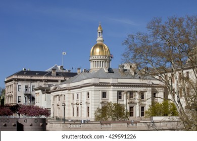 Gold dome of the New Jersey State Capitol Building in Trenton on a beautiful spring day.   
