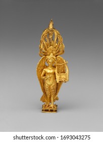 Gold Earring From This Earring Dangles A Siren, Part Bird And Part Woman, Playing A Kithara