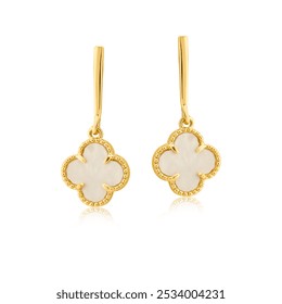 Gold earrings with natural stones and zirconia crystals.