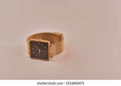 Gold Elegant Watch With Square Face