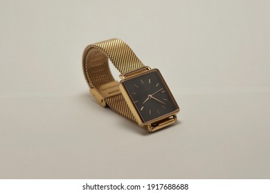 Gold Elegant Watch With Square Face