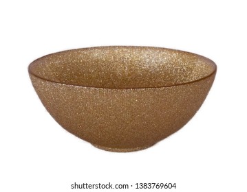 A Gold, Empty Bowl Of Brocade, Isolated On White Background.