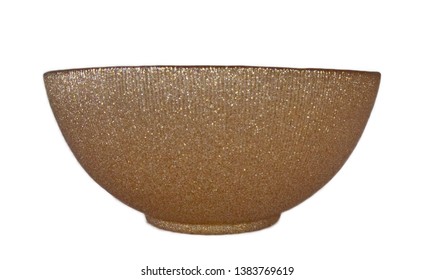 A Gold, Empty Bowl Of Brocade, Isolated On White Background.