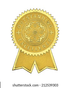 Gold Excellence Seal With Ribbons Isolated On White Background.