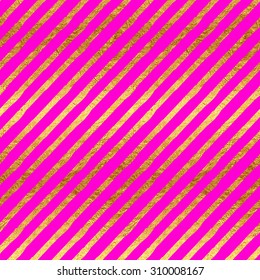 Gold Faux Foil Metallic Stripes Hot Pink Magenta Background Pattern Texture