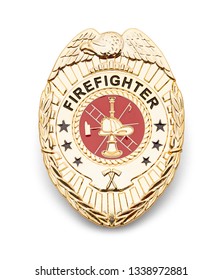 Gold Fire Department Badge Isolated On White.