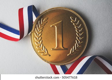 Gold First Place Winners Medal. Success Achievement Concept