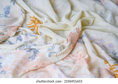 Gold Floral Abtract Pattern Fabric On White Background.