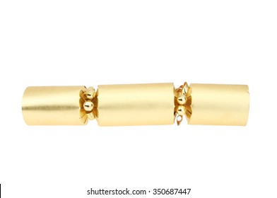 Gold Foil Christmas Cracker Isolated Against White