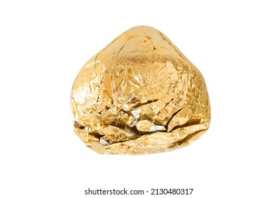 Gold Foil Wrapped Candy Isolated On White Background