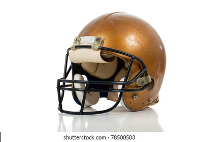 A Gold Football Helmet On A White Background