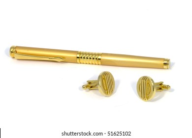 Gold Fountain Pen And Cufflinks