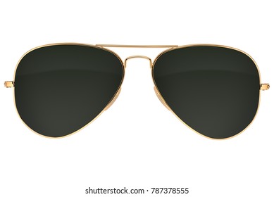 Gold frame aviator black sunglasses isolated on white background with clipping path