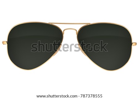 Gold frame aviator black sunglasses isolated on white background with clipping path