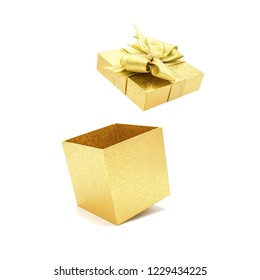 Gold Gift Box With Bow Open.