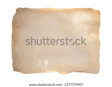 Gold glitter Ink watercolor blot grain texture paper frame on white background